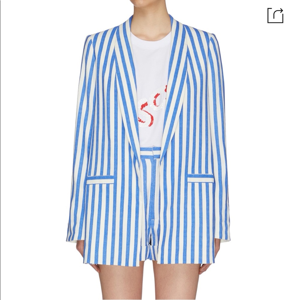 Alice + Olivia Blue and White Striped Blazer